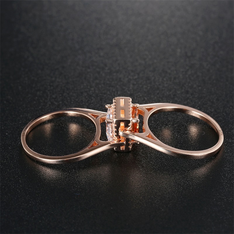 Unique Two Sides Wedding Rings for Women Rose Gold Color Princess Cut Champagne and White CZ 925 Sterling Silver Flip Ring