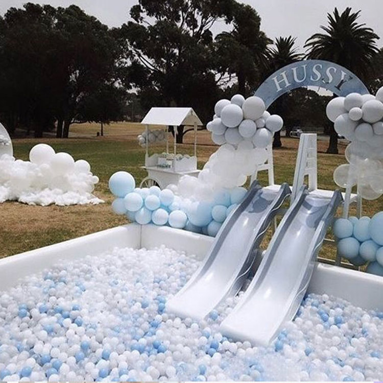 Large size commercial round party rental foam soft play equipment set babby toddler double slide white ball pit