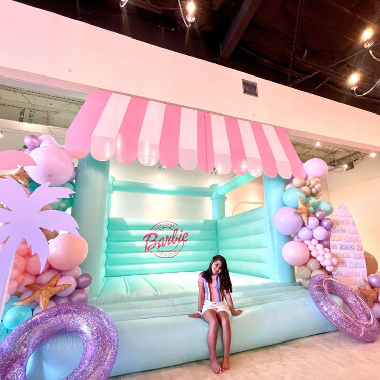 Commercial grade party rental modern pastel light pink baby adult huge 13x13 indoor outdoor bouncy jump bounce inflatable house