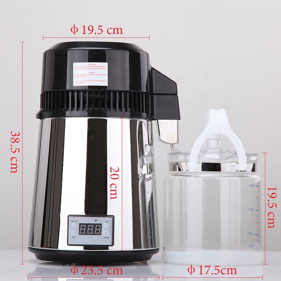 800W 4L Stainless Steel Pure Water Distiller with Glass Bottle