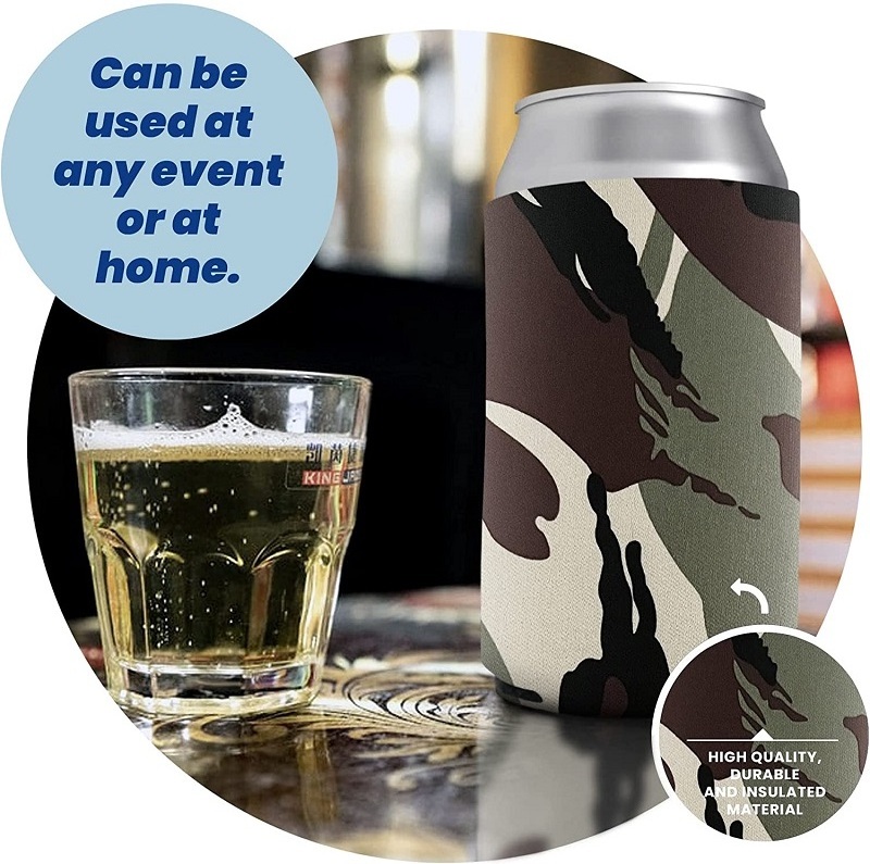 High quality custom logo 5mm neoprene sublimation blank printable stubby holder insulated beer can cooler sleeve camo coozies