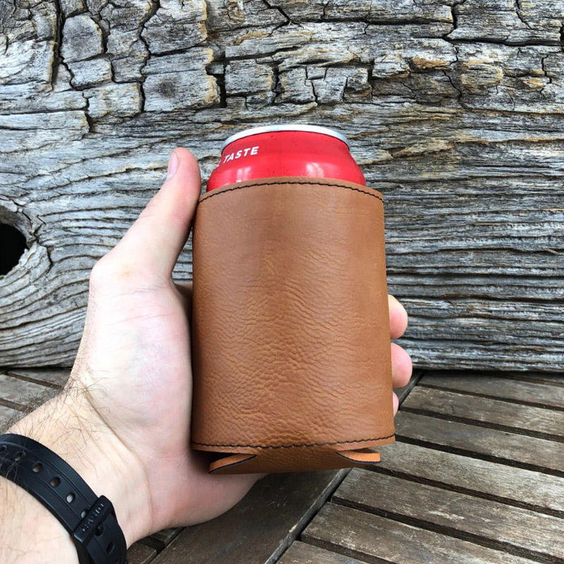 Custom logo high quality pu leather stubby holder beer beverage can cooler drink sleeve coozies for cans