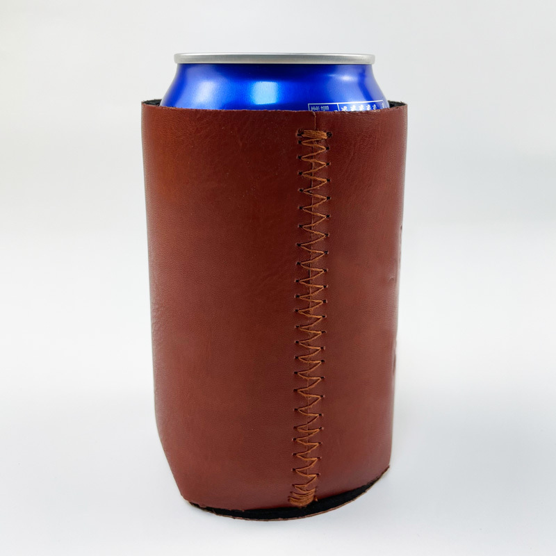 custom emboss logo waterproof comfortable brown neoprene faux leather beer can stubby holder drink cooler sleeve coozies