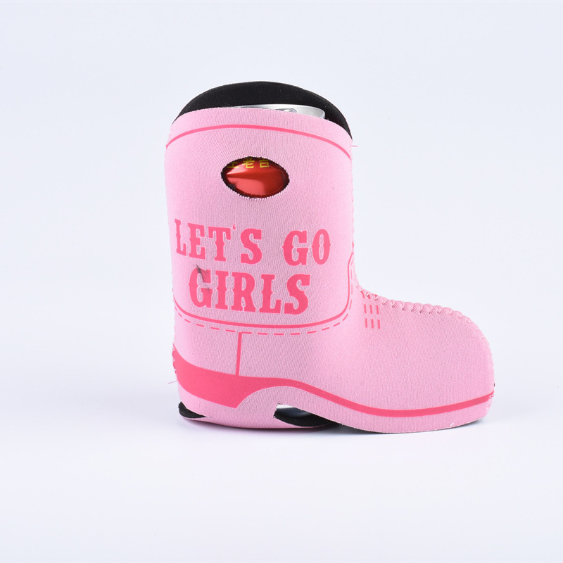 Custom Logo Printed Personalized Promotional Shoe Boot Shaped Pink Neoprene Stubby Holder Beverage Beer Can Cooler Coozies