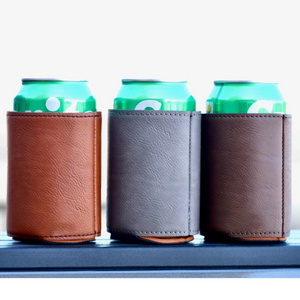 Custom logo high quality pu leather stubby holder beer beverage can cooler drink sleeve coozies for cans