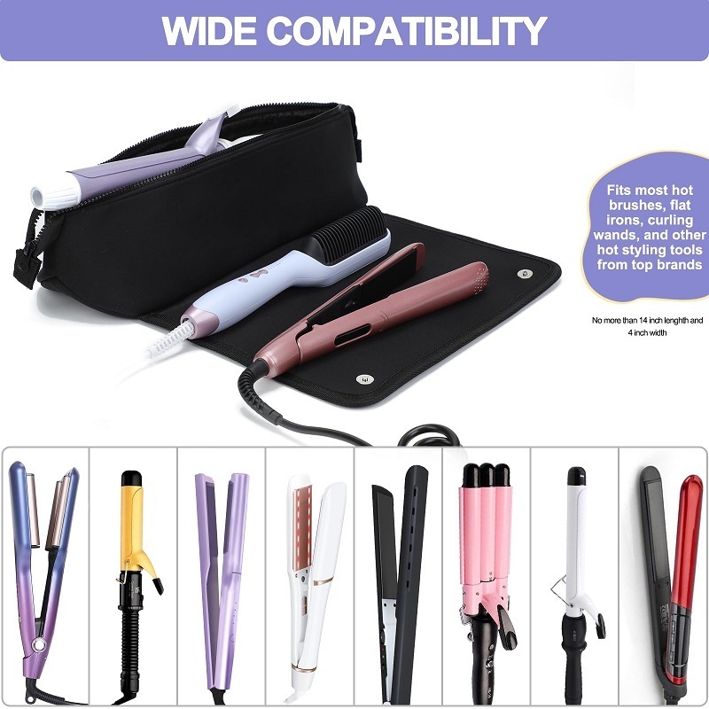 Custom neoprene 2 in 1 travel essential hair dryer tool bag with heat resistant mat for flat iron hair straightener curling iron