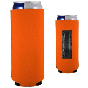 Custom logo blank collapsible slim skinny 12 oz neoprene beer can cooler sleeve magnetic coozies with magnet