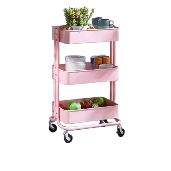 China Top Sale Carts Organizer Craft Kitchen Bathroom 3-layer Makeup Trolley Rolling Cart