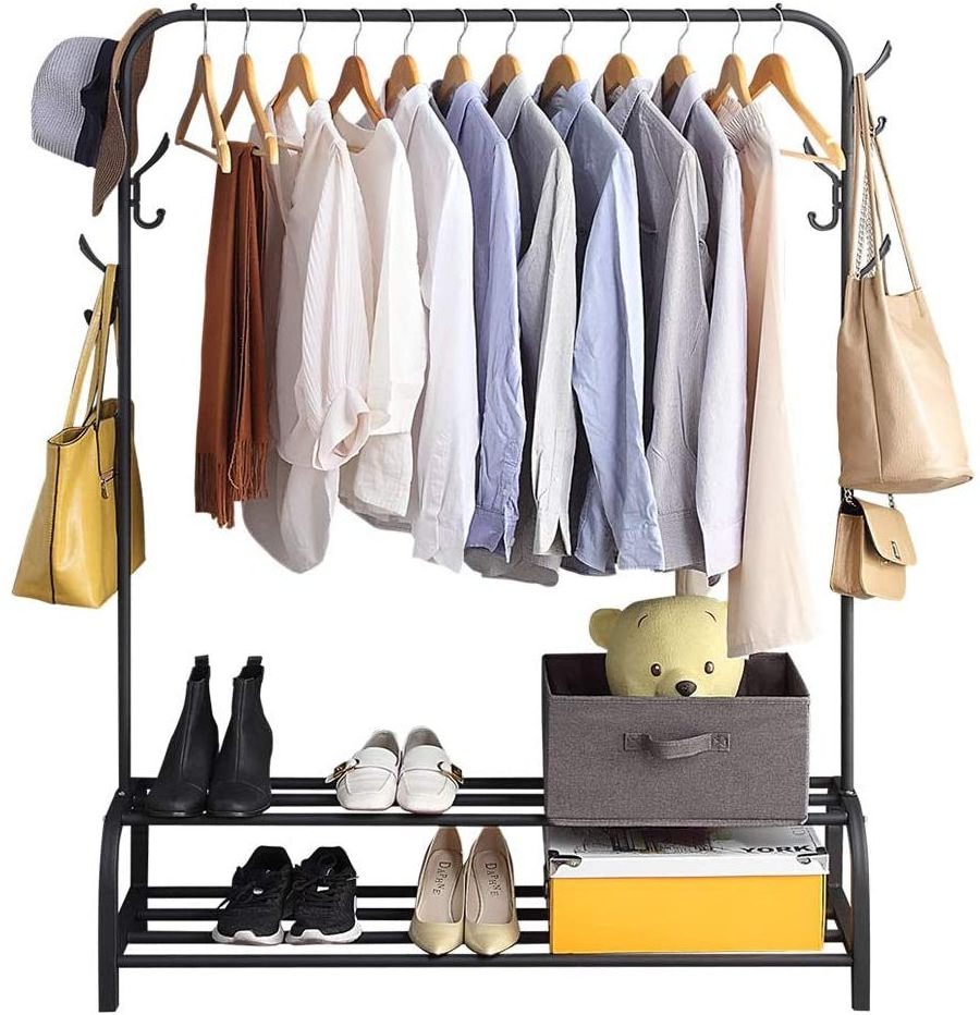 Metal Garment Rack with Mesh Shelf, Each Rail Holds up to 10 kg, for Clothes, Bags, Shoes, Storage Boxes