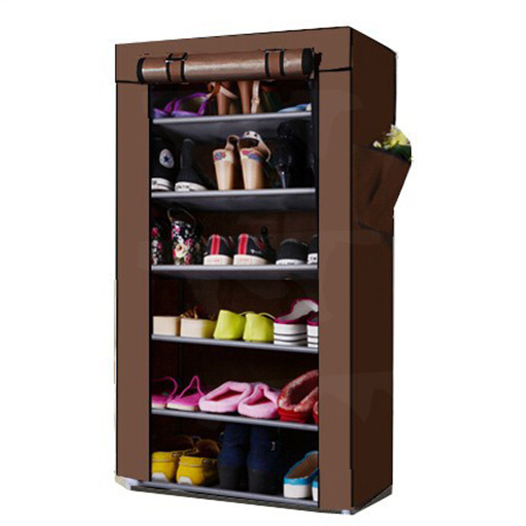 Portable Folding Non-woven Fabric Dustproof 6Tiers Hot Sale Cardboard Shoe Organizer with Cloth Cover