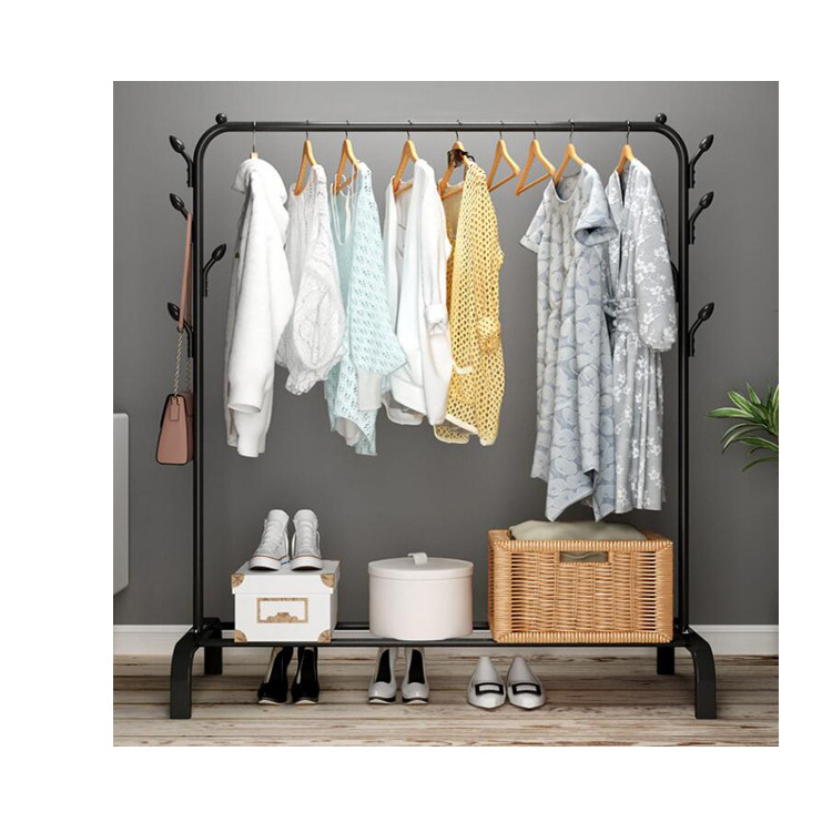 New Arrivals Clothes Drying Rack Metal Rail Heavy Duty Garment Coat Stand Rack with Shelf Home Furniture Bedroom Furniture