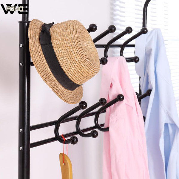 Multifunctional white metal coat rack with low shelves metal clothes hanger