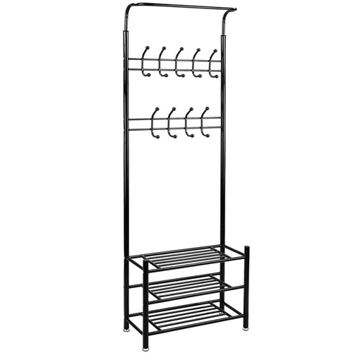 Multifunctional white metal coat rack with low shelves metal clothes hanger