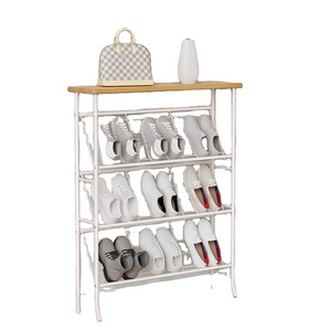 Metal Shoe Rack 4 Layer 12-16 pairs Space Saver Shoes Rack Wood Cabinet For Home