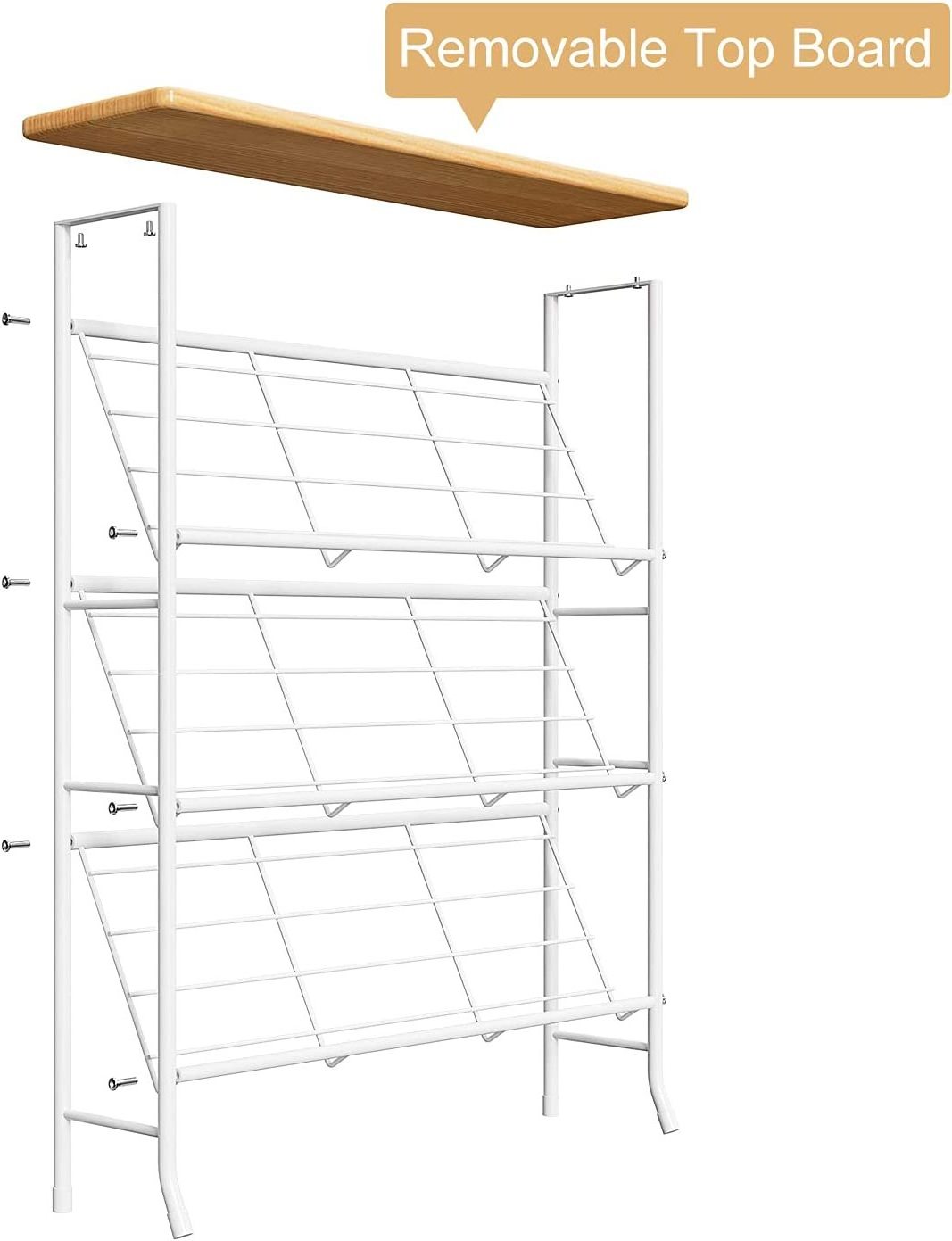 Metal Shoe Rack 4 Layer 12-16 pairs Space Saver Shoes Rack Wood Cabinet For Home