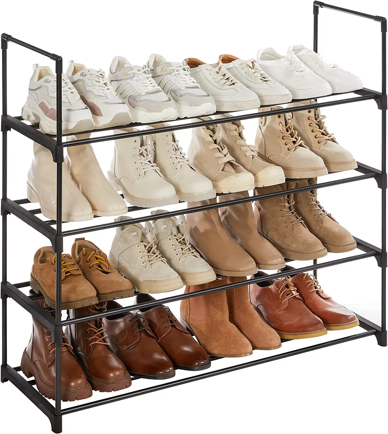 New Design 4 Tier Iron Shoes Storage Rack 20 Pairs Collapsible Modern Shoe Rack For Living Room