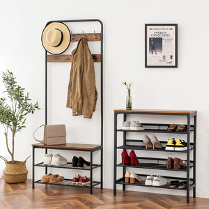 Multifunctional Use Shoes And Bag Shelf Rack Unique Coat Rack With Shoe Rack Double Hooks