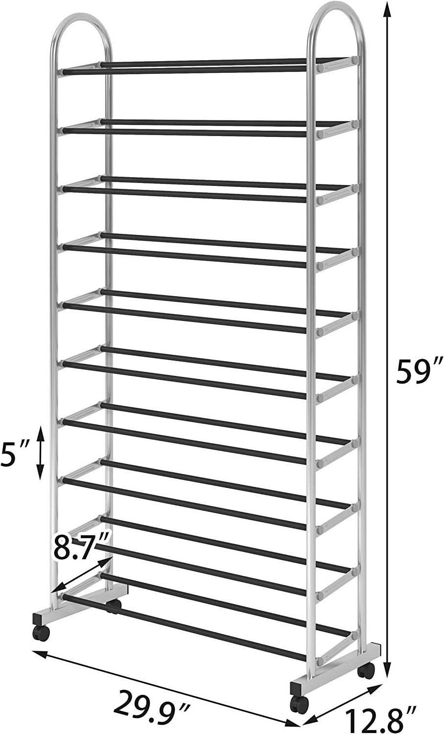 Large Capacity Entryway Shoe Rack 10-tier Shoe Rack With Wheels For Entrance Or Dorm Room