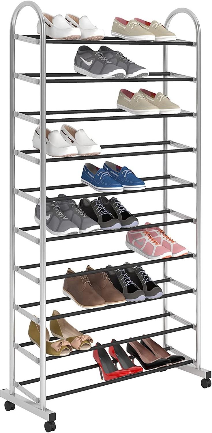 Large Capacity Entryway Shoe Rack 10-tier Shoe Rack With Wheels For Entrance Or Dorm Room