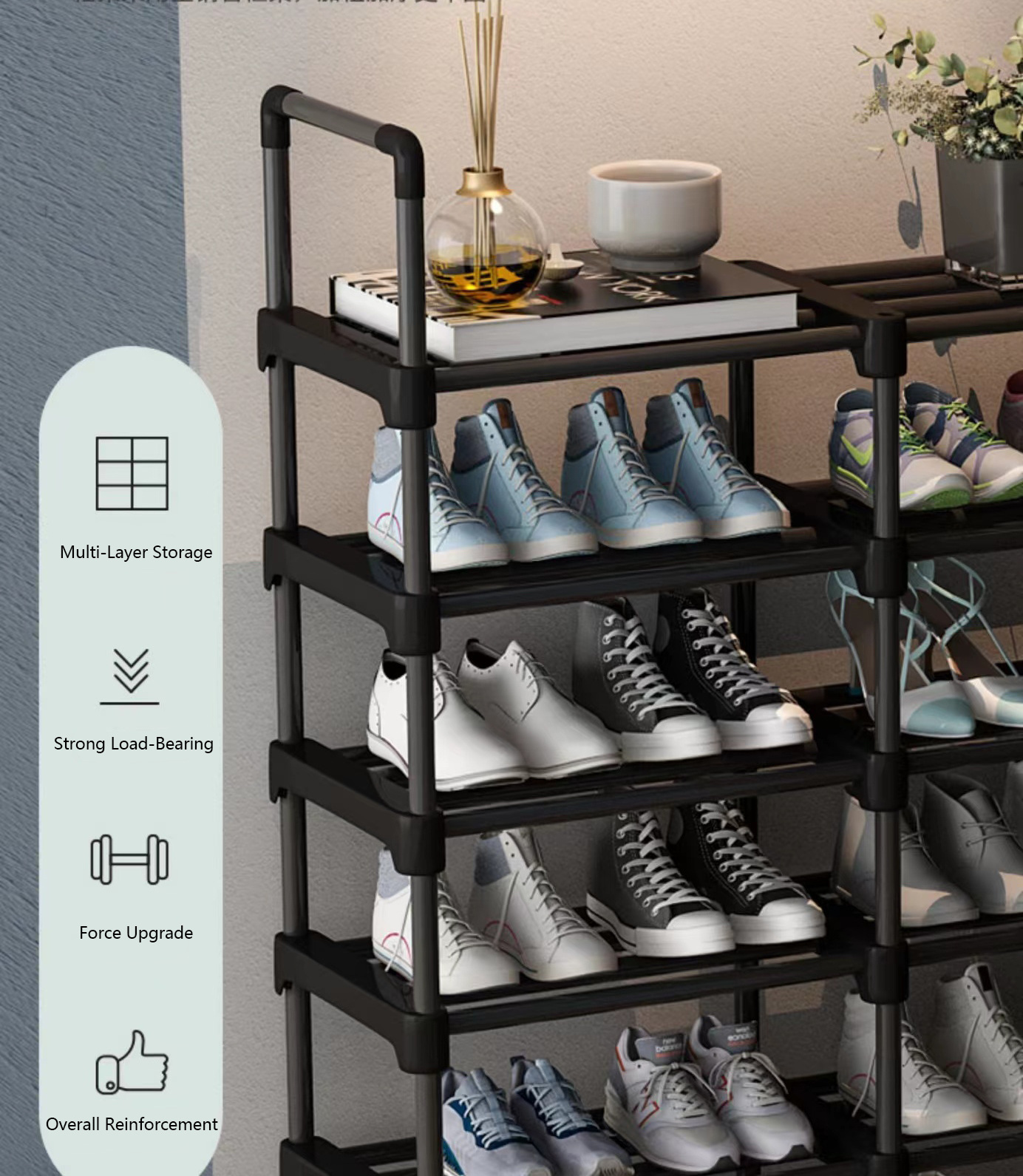 Adjustable Shoe Racks Black 9 Tier Space Saver Plastic Shoes Storage Rack Organizer