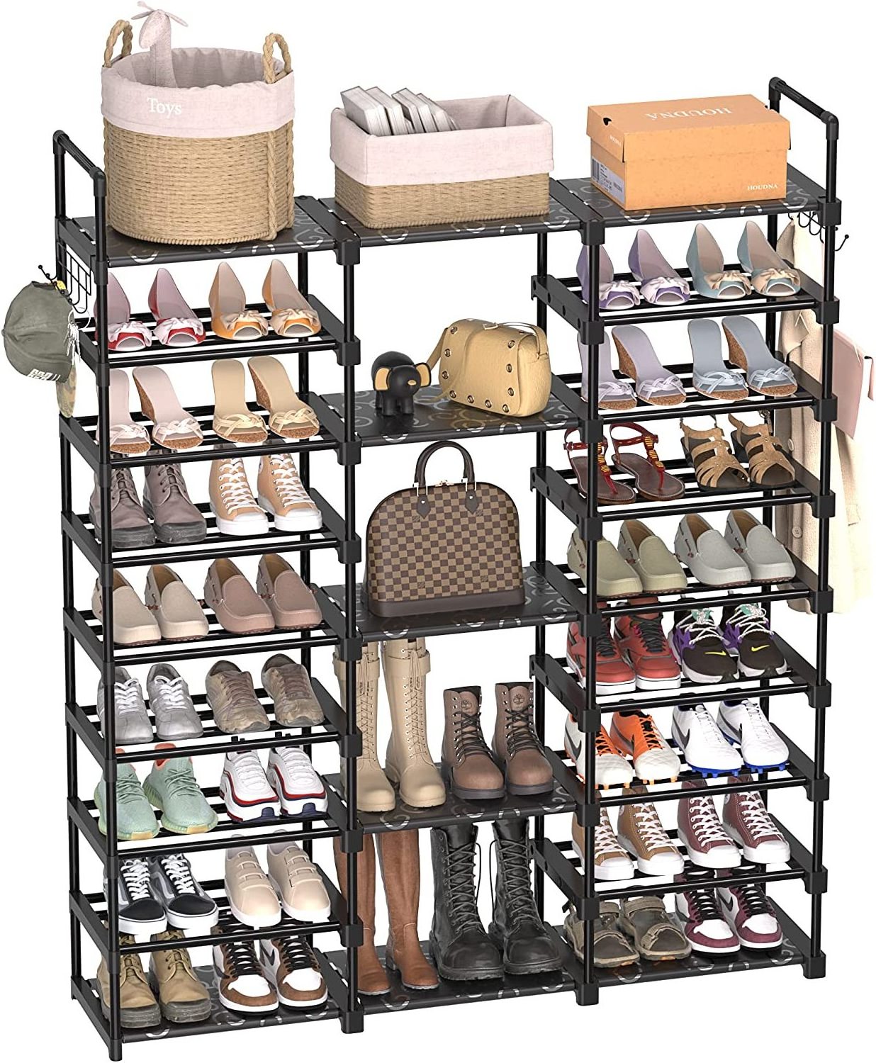 Adjustable Shoe Racks Black 9 Tier Space Saver Plastic Shoes Storage Rack Organizer