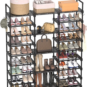 Adjustable Shoe Racks Black 9 Tier Space Saver Plastic Shoes Storage Rack Organizer