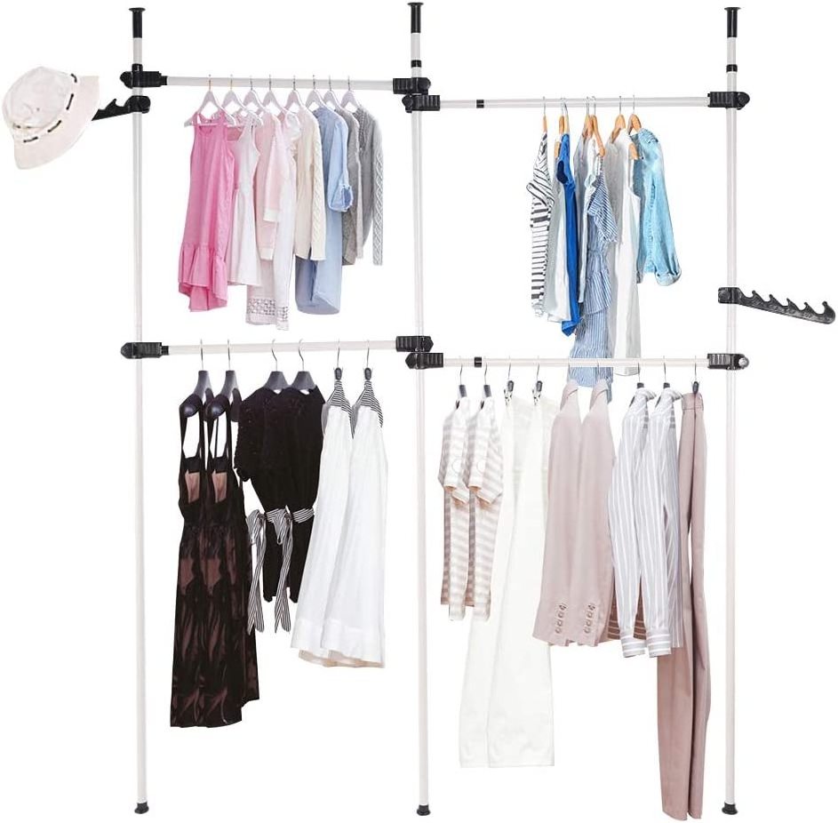 Modern Double-Deck Retractable Metal Coat Rack Factory Direct Sales Folding Stand Clothes Hanger Living Room Foldable Coat