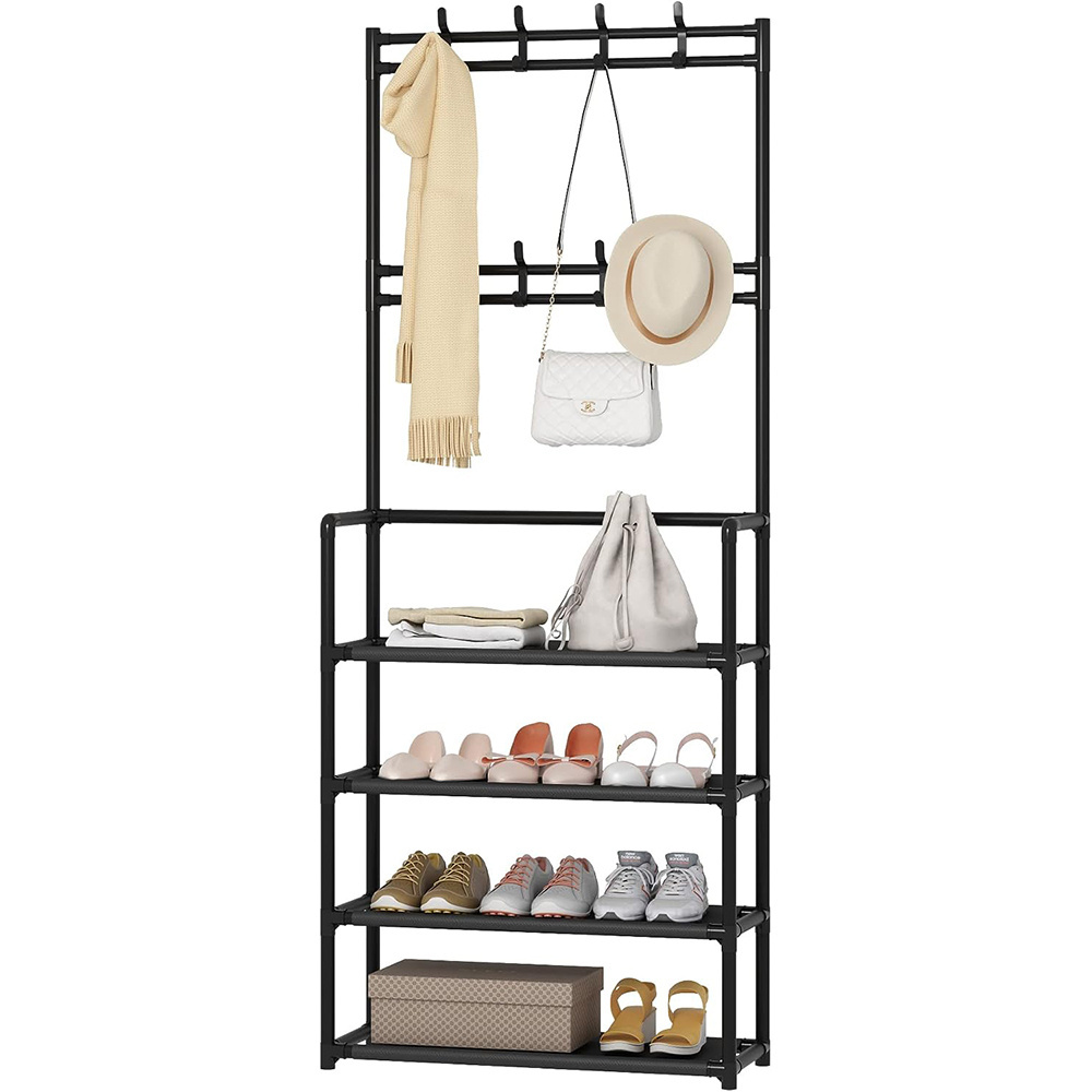 Wooden Coat Hangers Home Use Garment Rack Shelf Standing Clothes Hanger With Shoe Rack