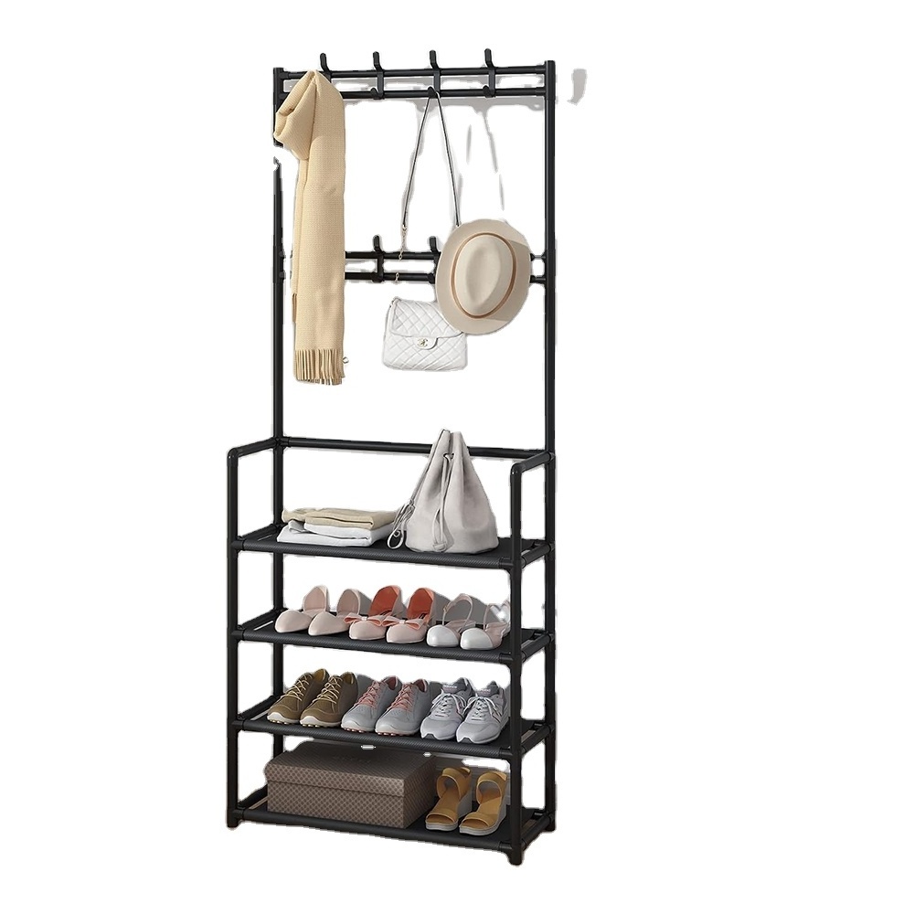 Wooden Coat Hangers Home Use Garment Rack Shelf Standing Clothes Hanger With Shoe Rack