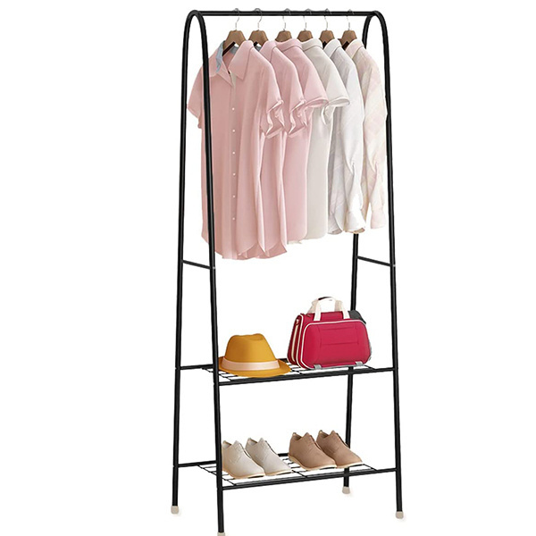 Metal Clothes Rack for Hanger Clothes, Small Clothes Rack, Standing Coat Rack with Storage Shelves