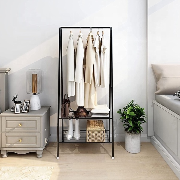 Metal Clothes Rack for Hanger Clothes, Small Clothes Rack, Standing Coat Rack with Storage Shelves