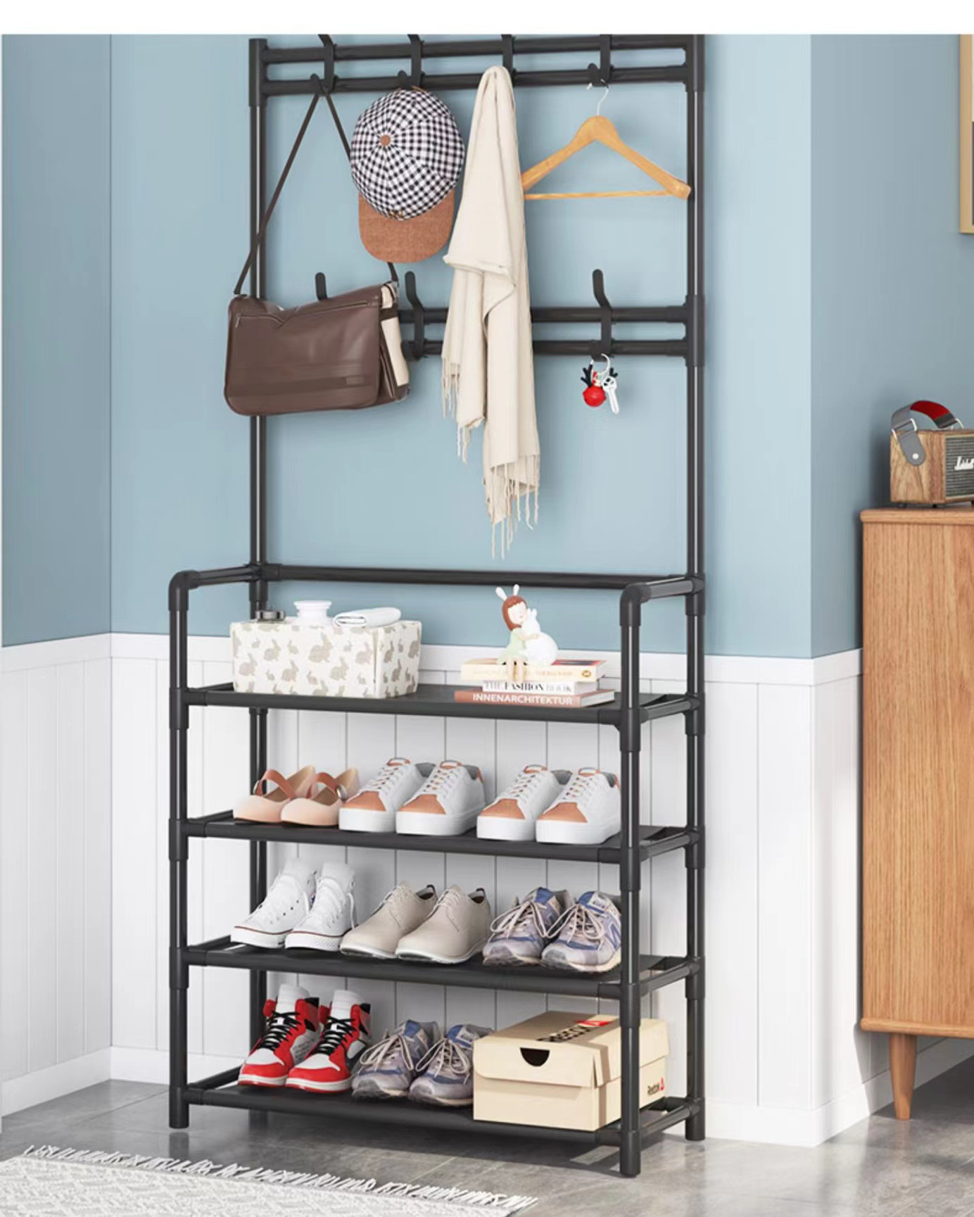 Professional Shoe Rack With Coat Hanger Quality Metal Coat Rack Portable Coat Stand Rack