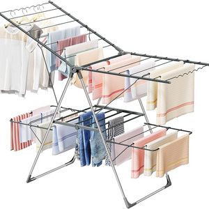 Folding 2-Layer Laundry Drying Rack Stainless Steel Freestanding Large Drying Rack