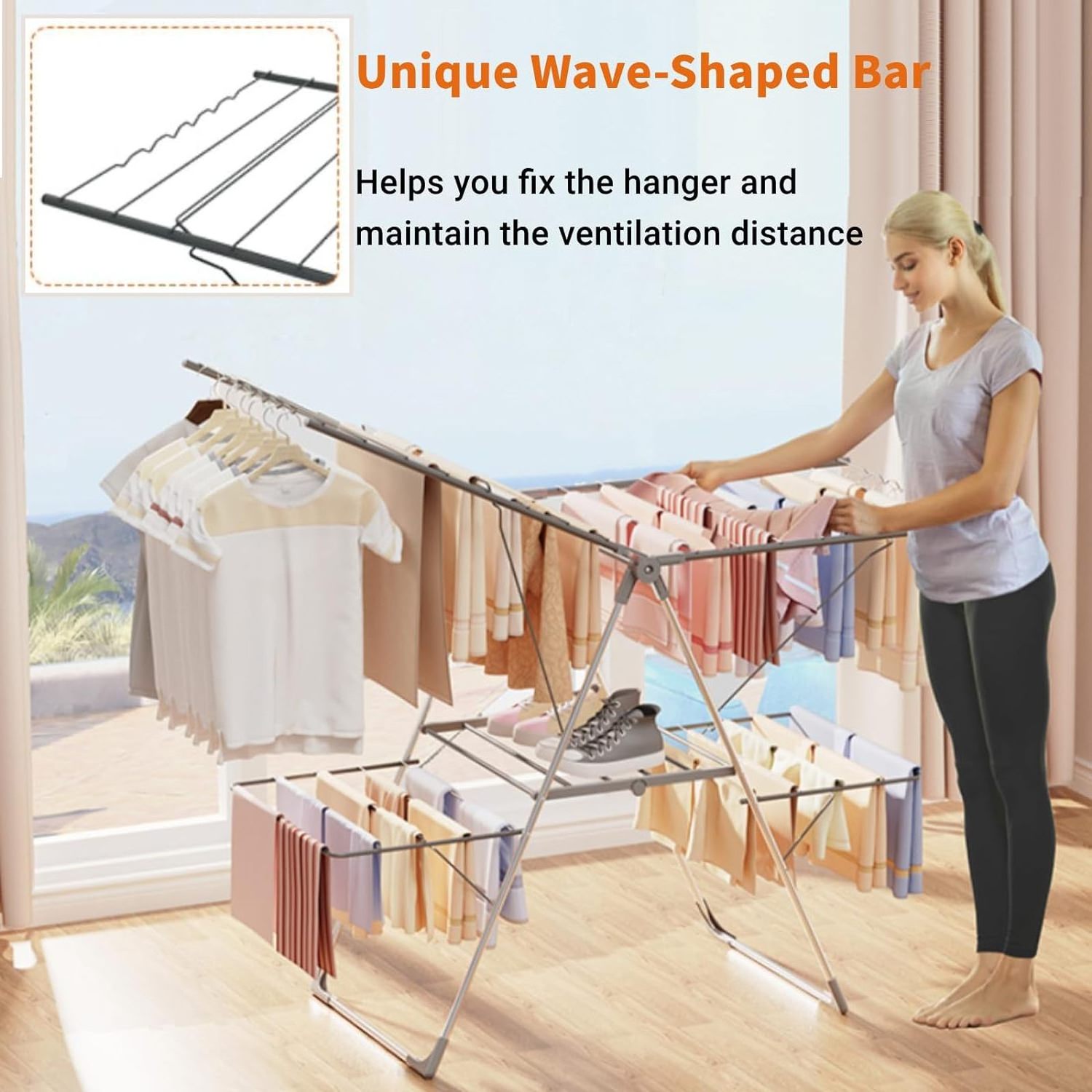 Folding 2-Layer Laundry Drying Rack Stainless Steel Freestanding Large Drying Rack