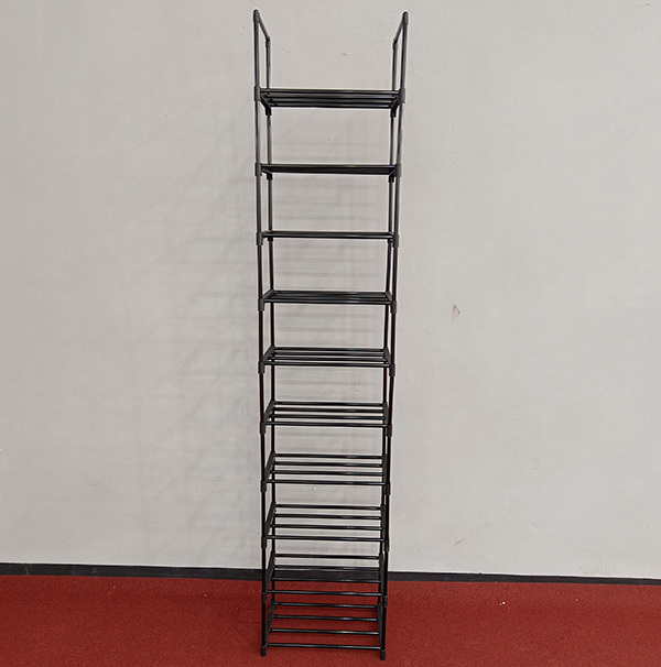 Shoe Rack 10 Tiers Tall Shoe Rack for Shoes & Boots Organizer Storage Shelf Durable Black Metal with Hooks