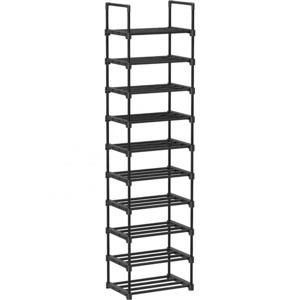 10 Tier Black Metal and PP Shoe Rack Organizer Easy-to-Assemble Entryway Storage Shelf for 20 Pairs of Shoes for Living Room