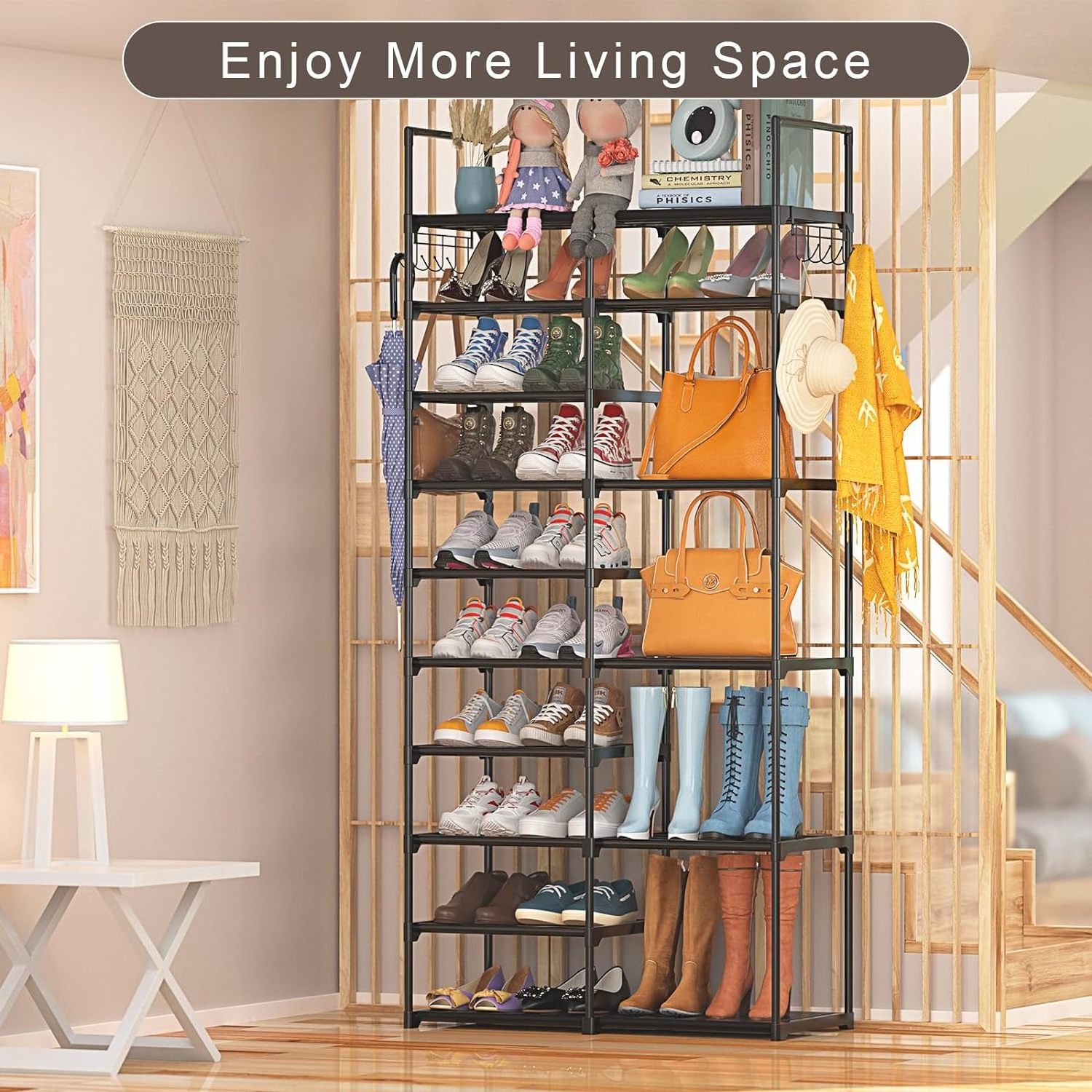 2 Row 10 Tier Tall Shoe Rack Organizer for Closet Entryway 40-45 Pair Shoe Boot Storage Rack shoe Stand for Bedroom Corner