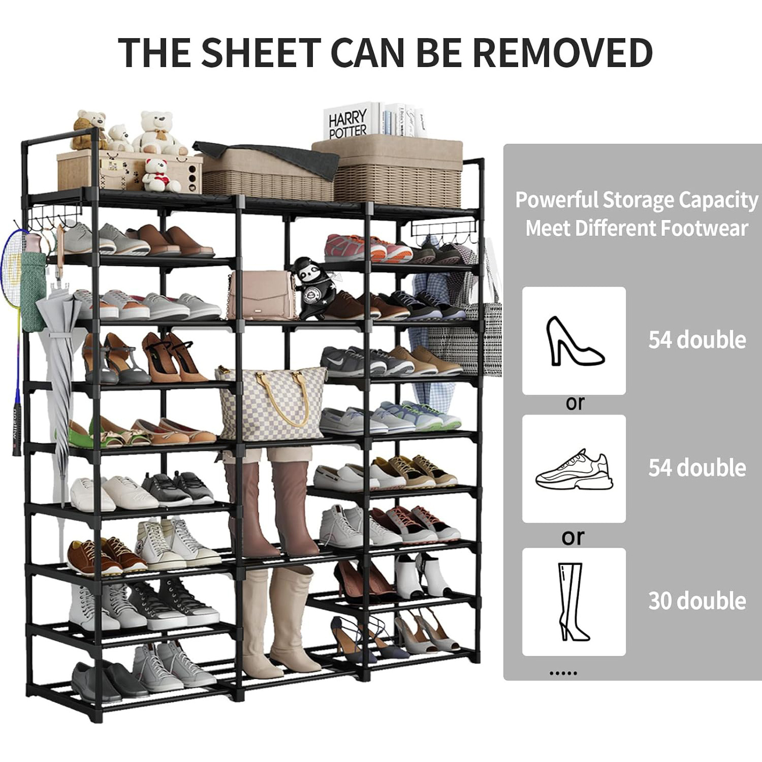 3 Row 9 Tier Tall Shoe Rack Organizer for Closet Entryway Adjustable Shoe Boot Storage Rack shoe Stand for Bedroom Corner