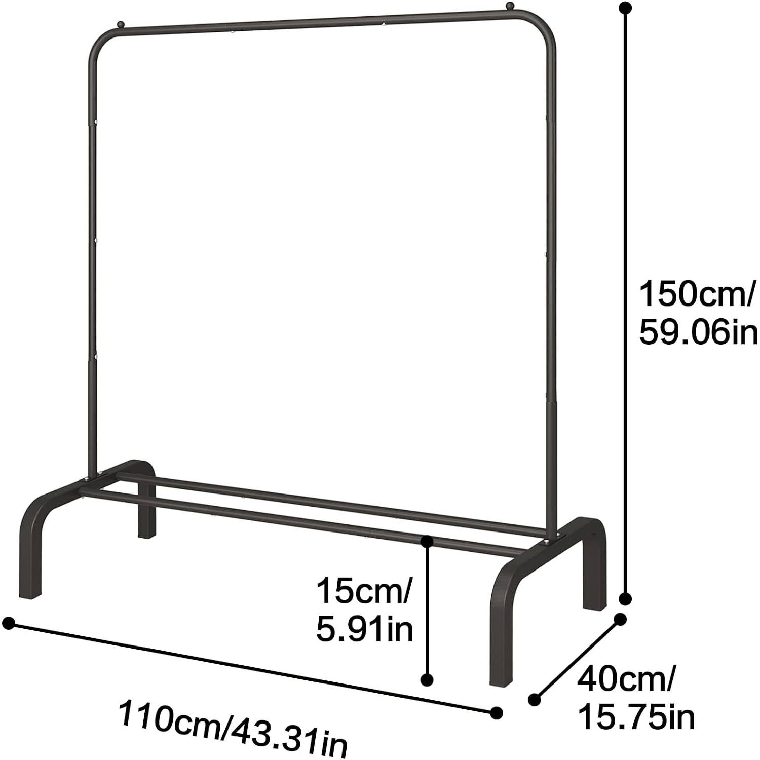 Metal 110 cm Garment Rack with Bottom Shelf Clothing Rack for Hanging Clothes  And Shoes Freestanding Clothes Rack