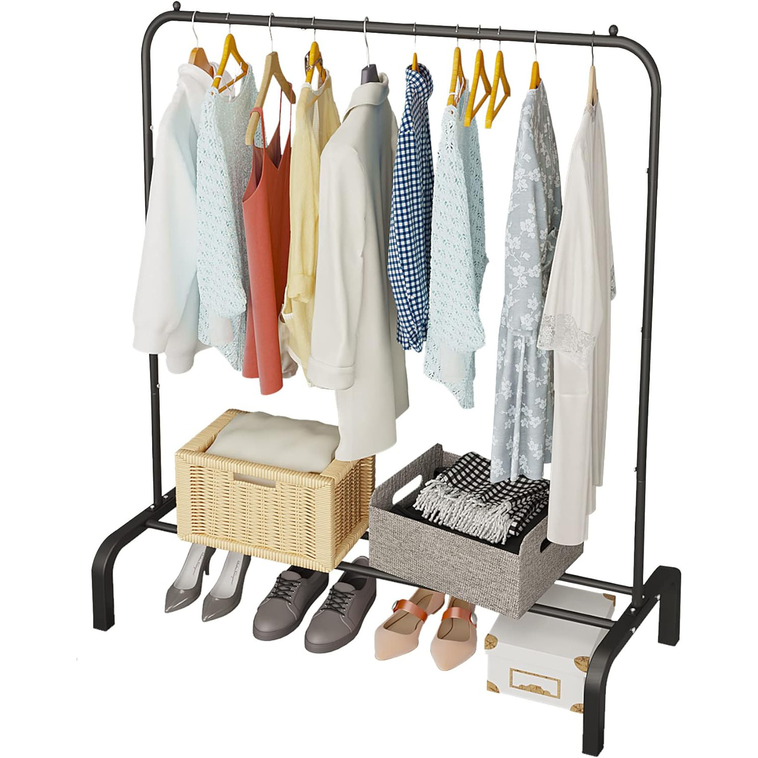 Metal 110 cm Garment Rack with Bottom Shelf Clothing Rack for Hanging Clothes  And Shoes Freestanding Clothes Rack