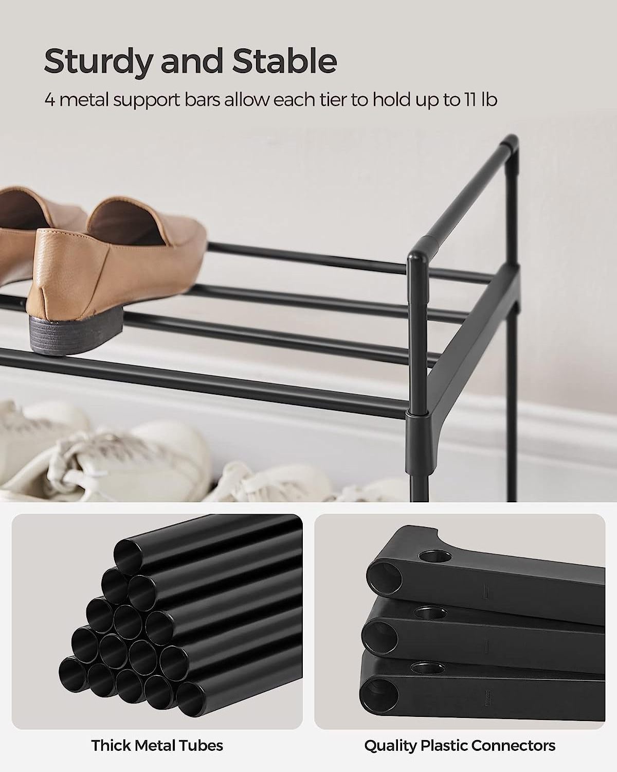 2 Tier Shoe Organizer Rack Metal Shoe Storage Shelf for 10 Pairs of Shoes Easy to Assemble Household Durable Article