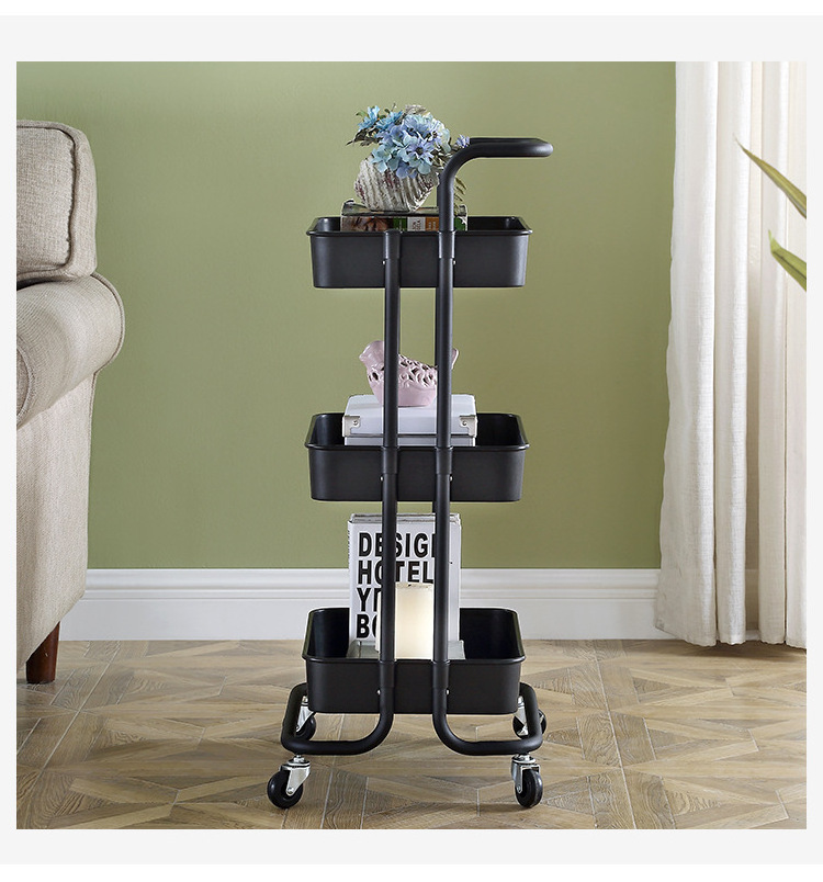 Multifunctional Use Home Slim Storage Cart Carbon Steel Durable 3 Layer Metal Trolley Car