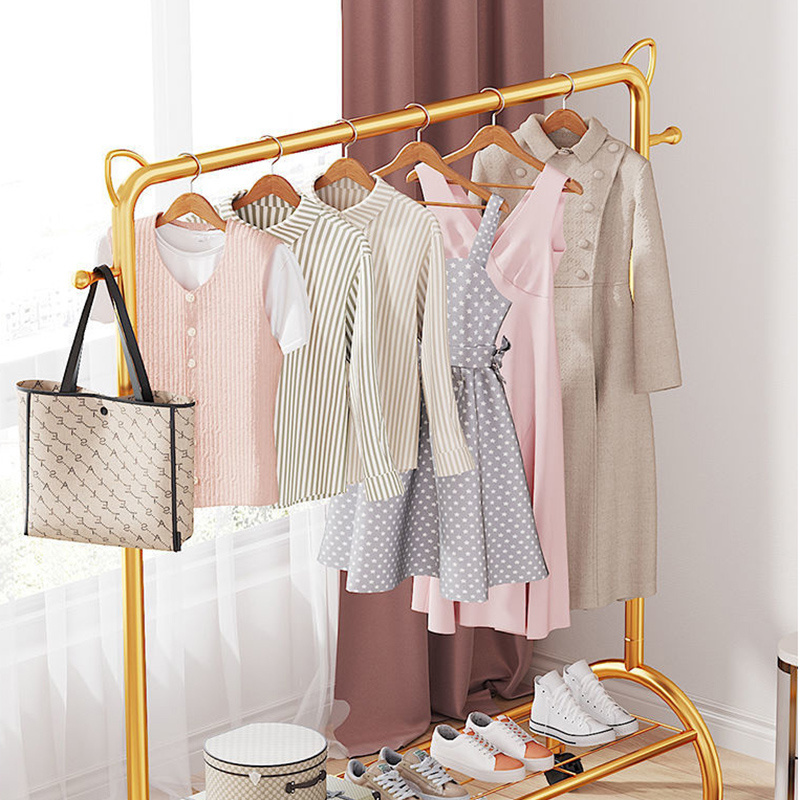 Multifunction Metal Gold Coat Rack Home Use Mobile Hanger Clothes Rack For Clothing Store