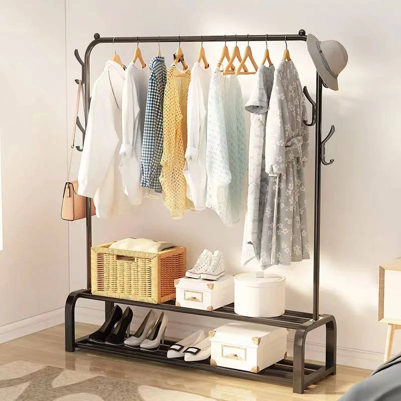 Wholesale free Standing Clothes Hanging Rail With 2 Tier Shoe Rack Shelves And Hooks