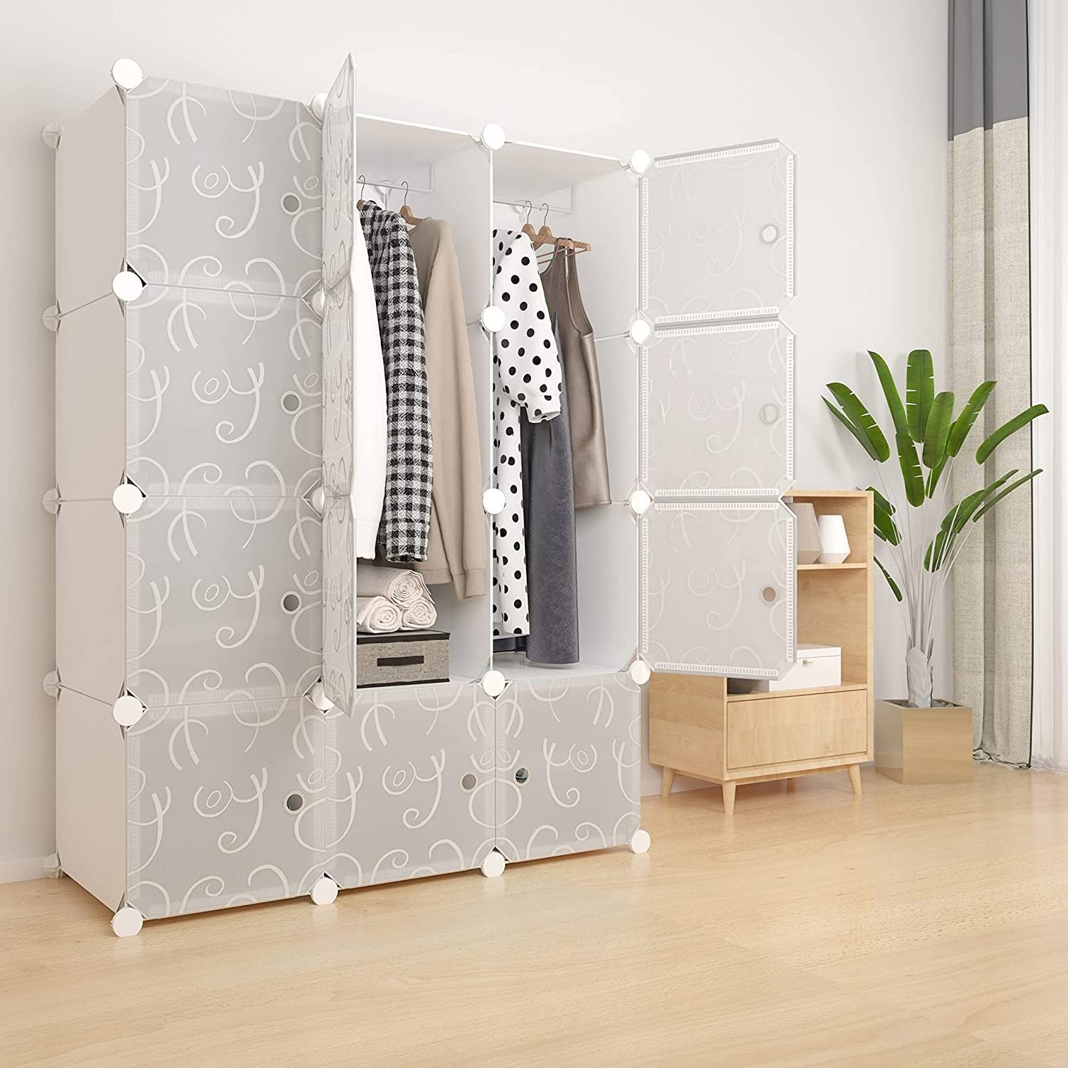 Diy Cube Storage Bag With Door 12 Cubes Portable Wardrobe Suitable For Bedroom, Living Room, Office, Dormitory Room (White)