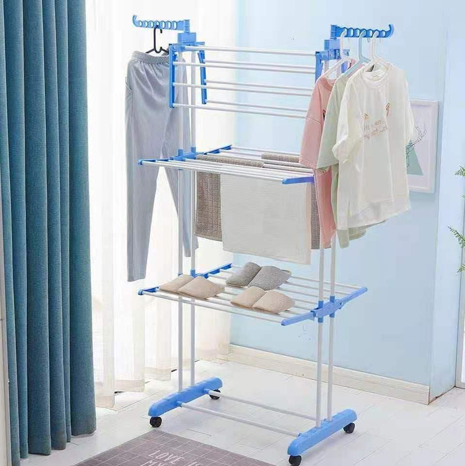 Clothes Drying Rack, Rolling Folding Dryer Hanger Storage Collapsible towel Rack Standing Rack