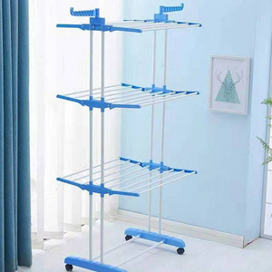 Clothes Drying Rack, Rolling Folding Dryer Hanger Storage Collapsible towel Rack Standing Rack