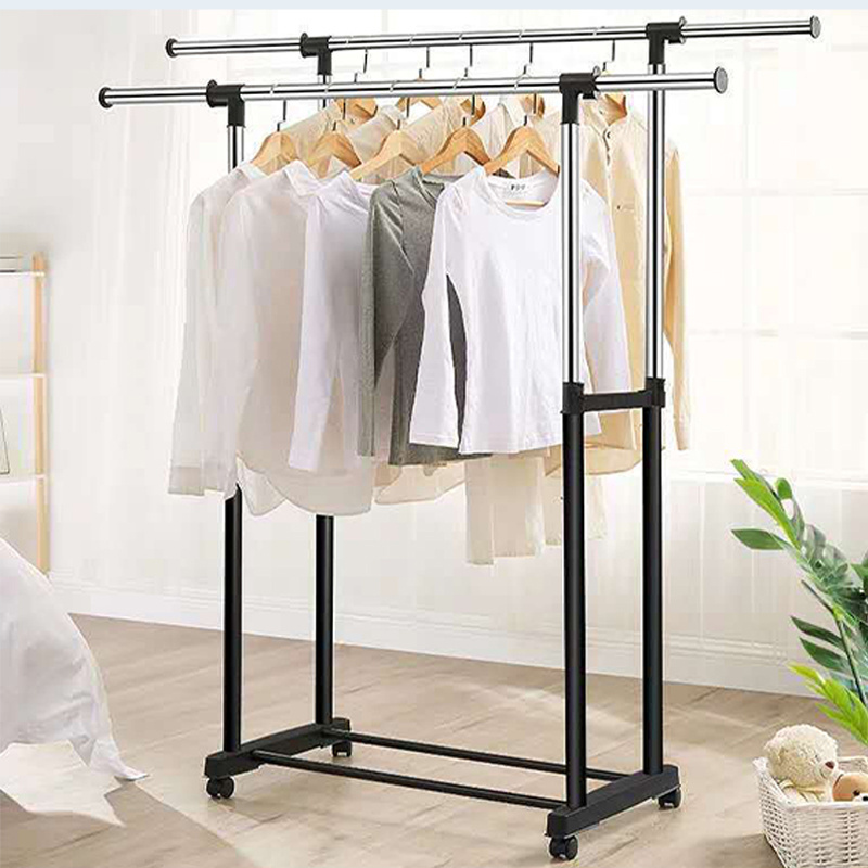 Quality Protection Metal Display Racks Iron Pipe Adjustable Clothes Rolling Garment Rack