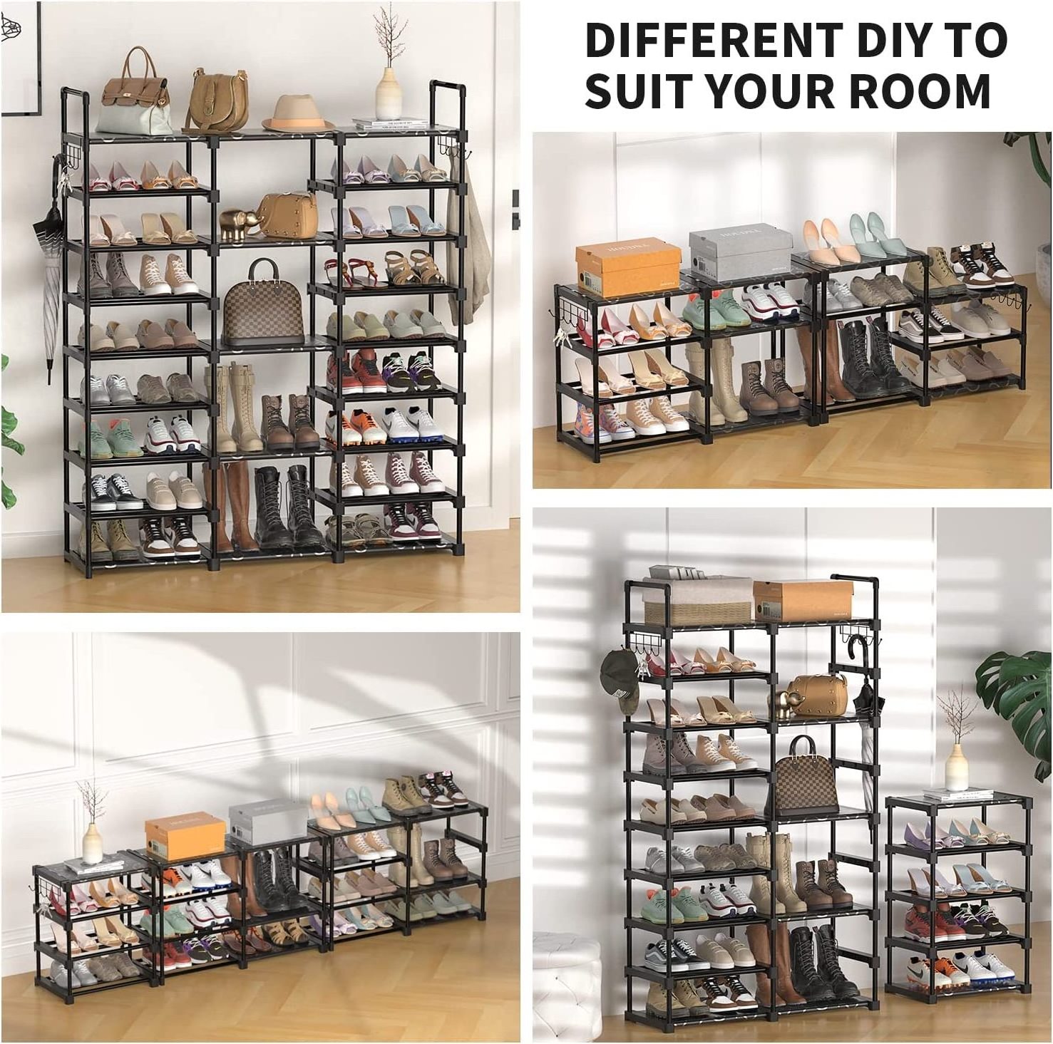 9-Tier Durable Plastic Space-Saving Shoe Rack Foldable Living Room Furniture Organizer for Closet and Corridor