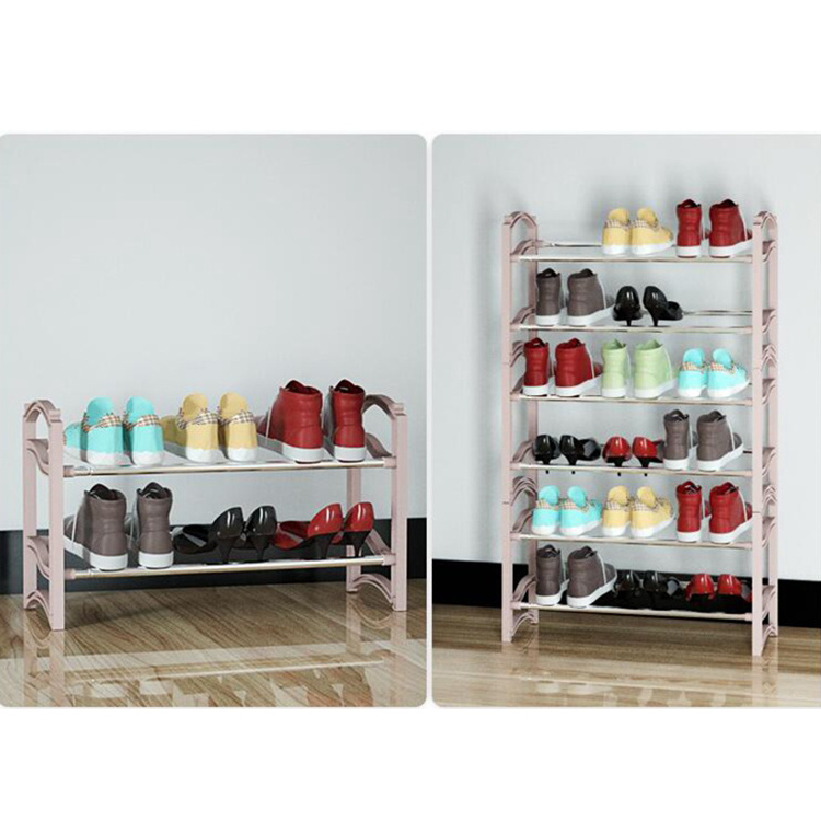 Wholesale Custom Shoe Rack Iron Tube Plastic 4 Tier Collapsible Shoes Rack Stand Organizer